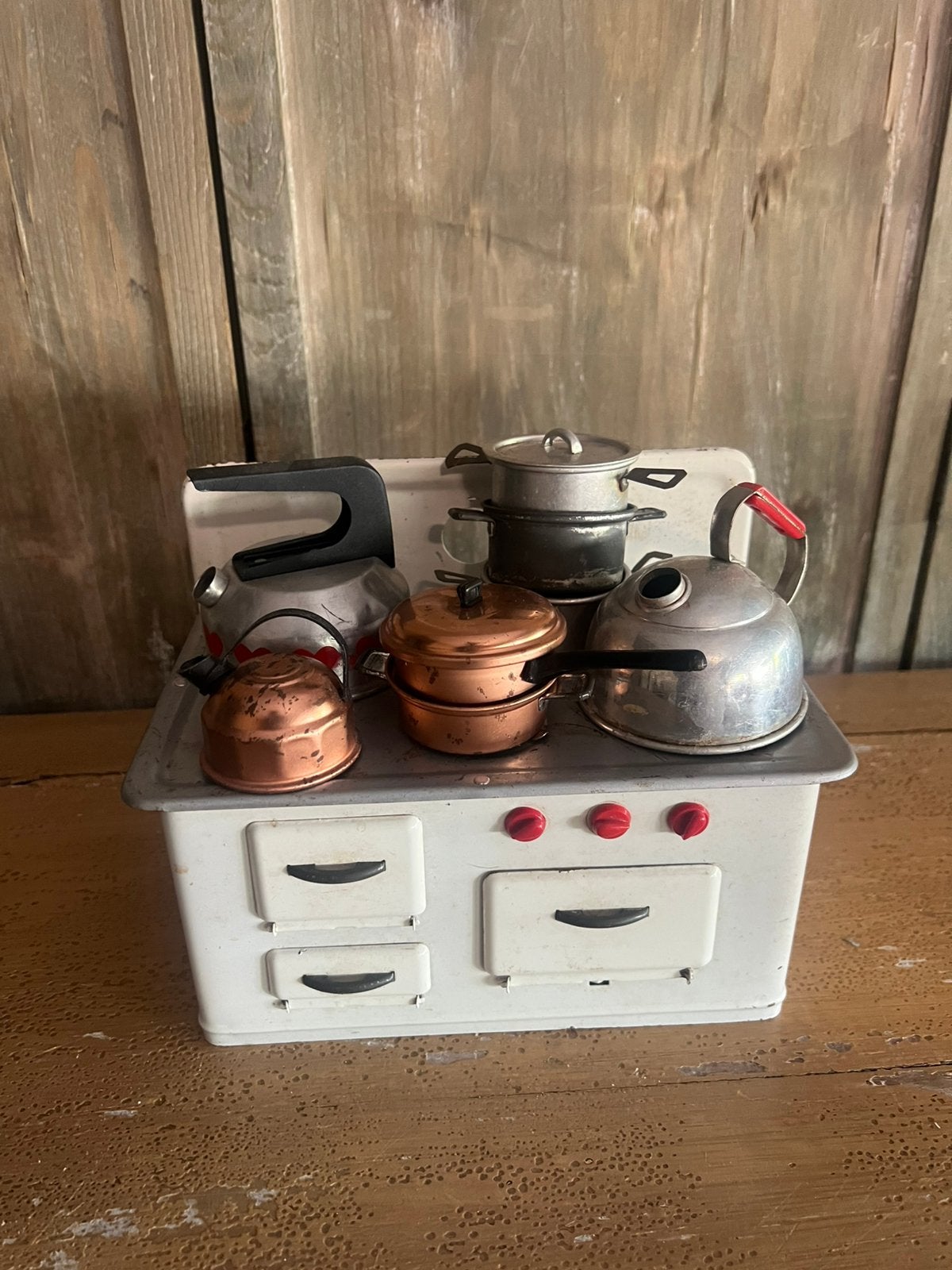 Blikken emaille fornuis oud keukentje potten pannen brocante, Ophalen of Verzenden