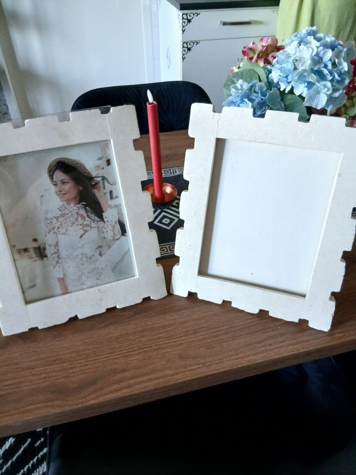 Set van 2 unieke fotolijsten in kasteelstijl, Gebruikt, Handgemaakt, Ophalen of Verzenden, Fotolijst