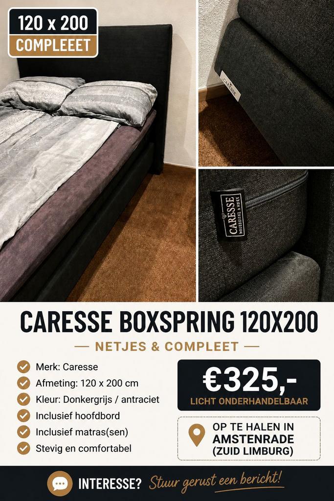 Caresse Boxspring 120x200, Ophalen, Strak, Gebruikt, Twijfelaar