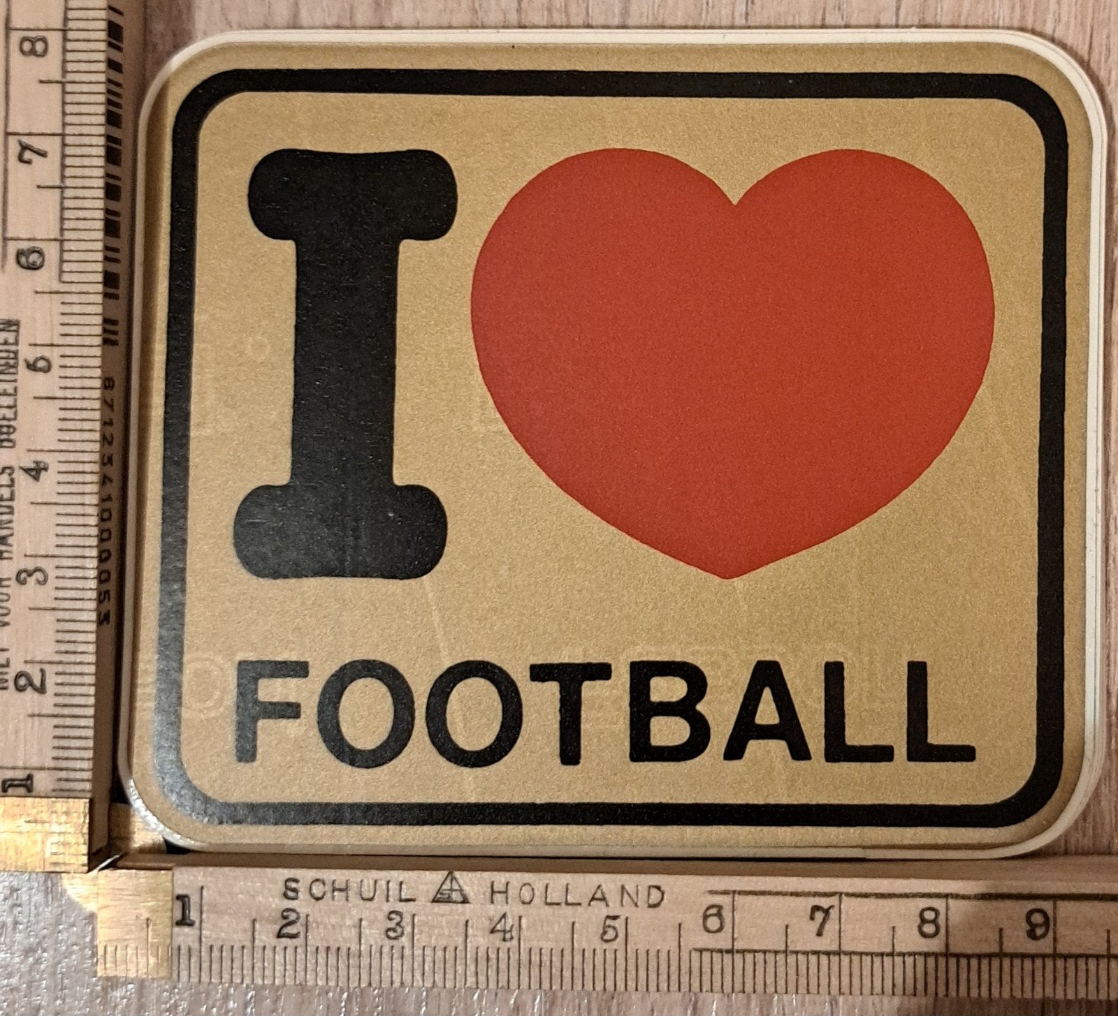Vintage goudkleurige autosticker I love Football I  Footbal, Ophalen of Verzenden, Zo goed als nieuw, Auto of Motor