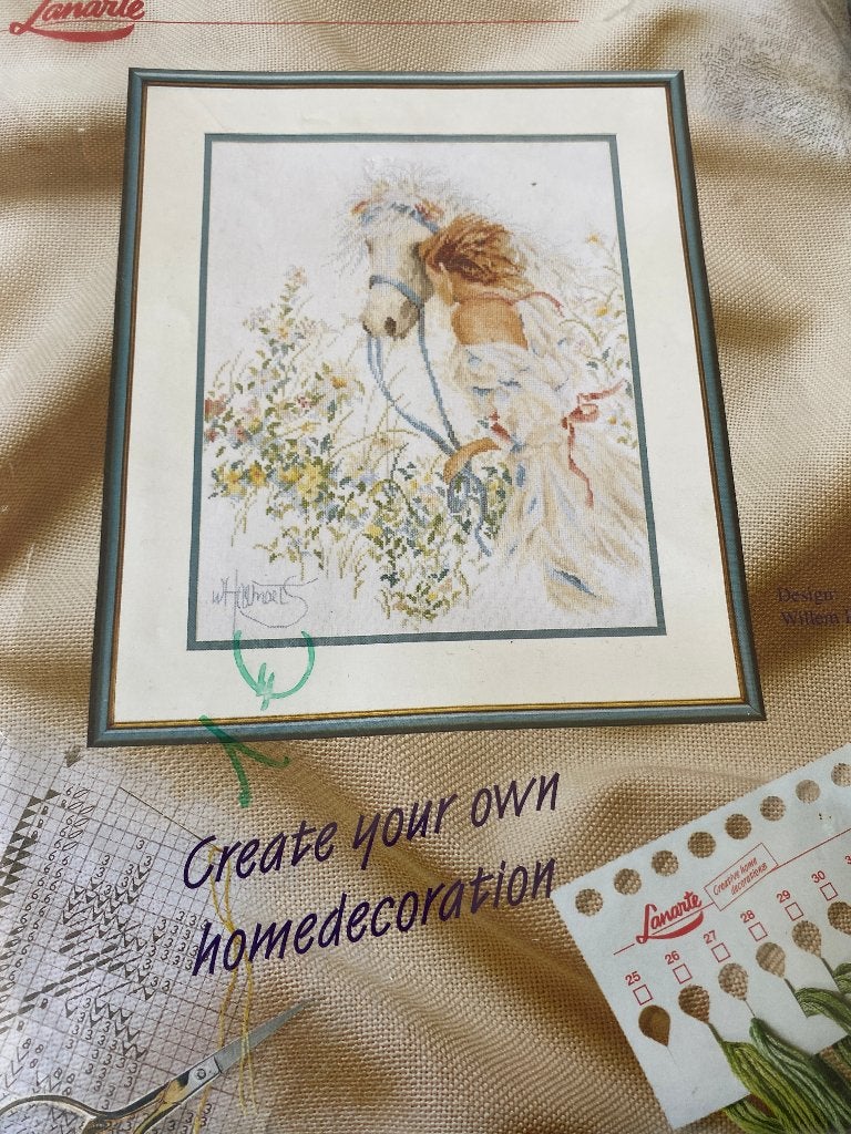BORDUURPAKKET LANARTE HORSE AND FLOWERS, Verzenden, Zo goed als nieuw, Handborduren, Borduurpakket