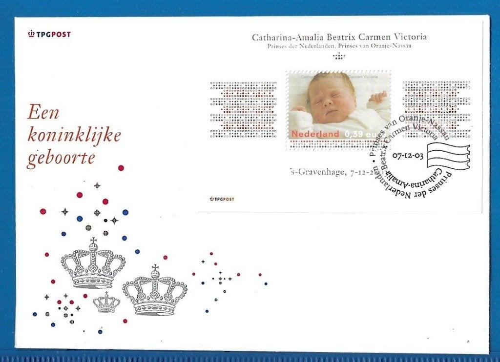 FDC Koninklijke geboorte Prinses Amalia - 2003, Verzenden, Onbeschreven, Nederland