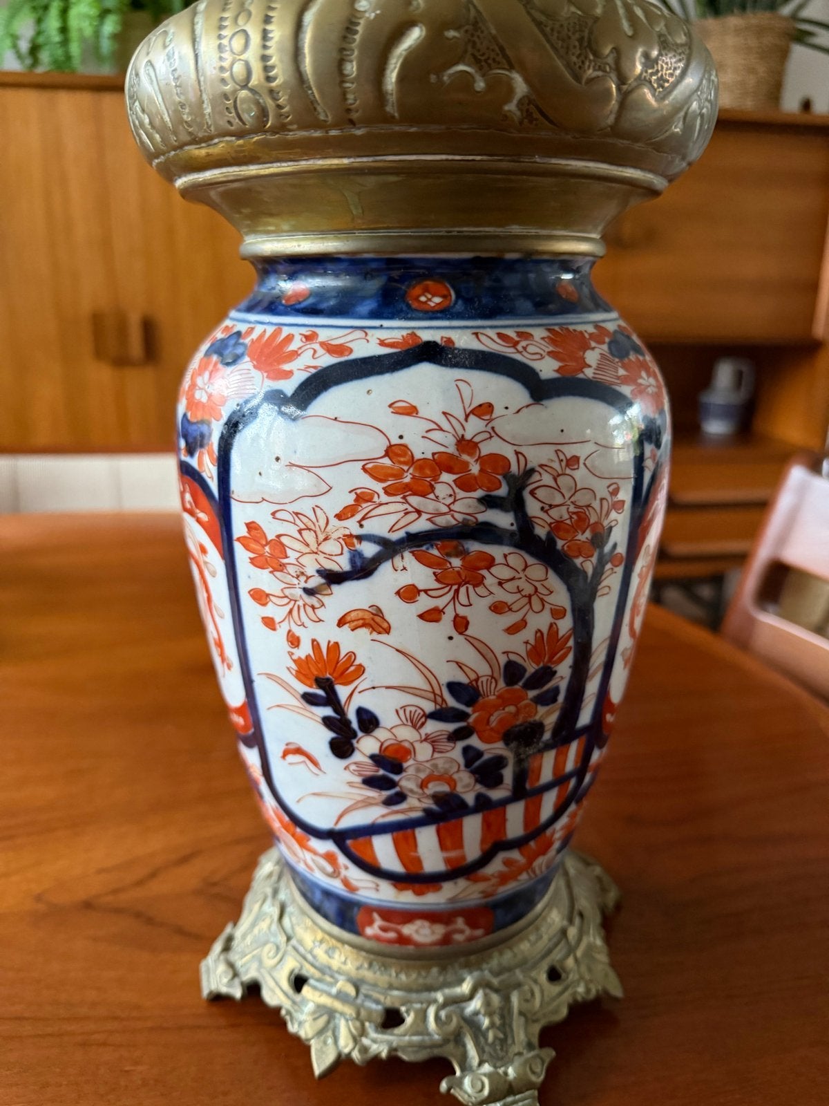 Grote antieke 19e eeuw Imari olielamp, puntgaaf!, Antiek en Kunst, Ophalen of Verzenden