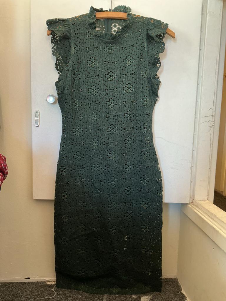 Zara Dark Green Guipure Lace Midi Dress xs, Ophalen of Verzenden