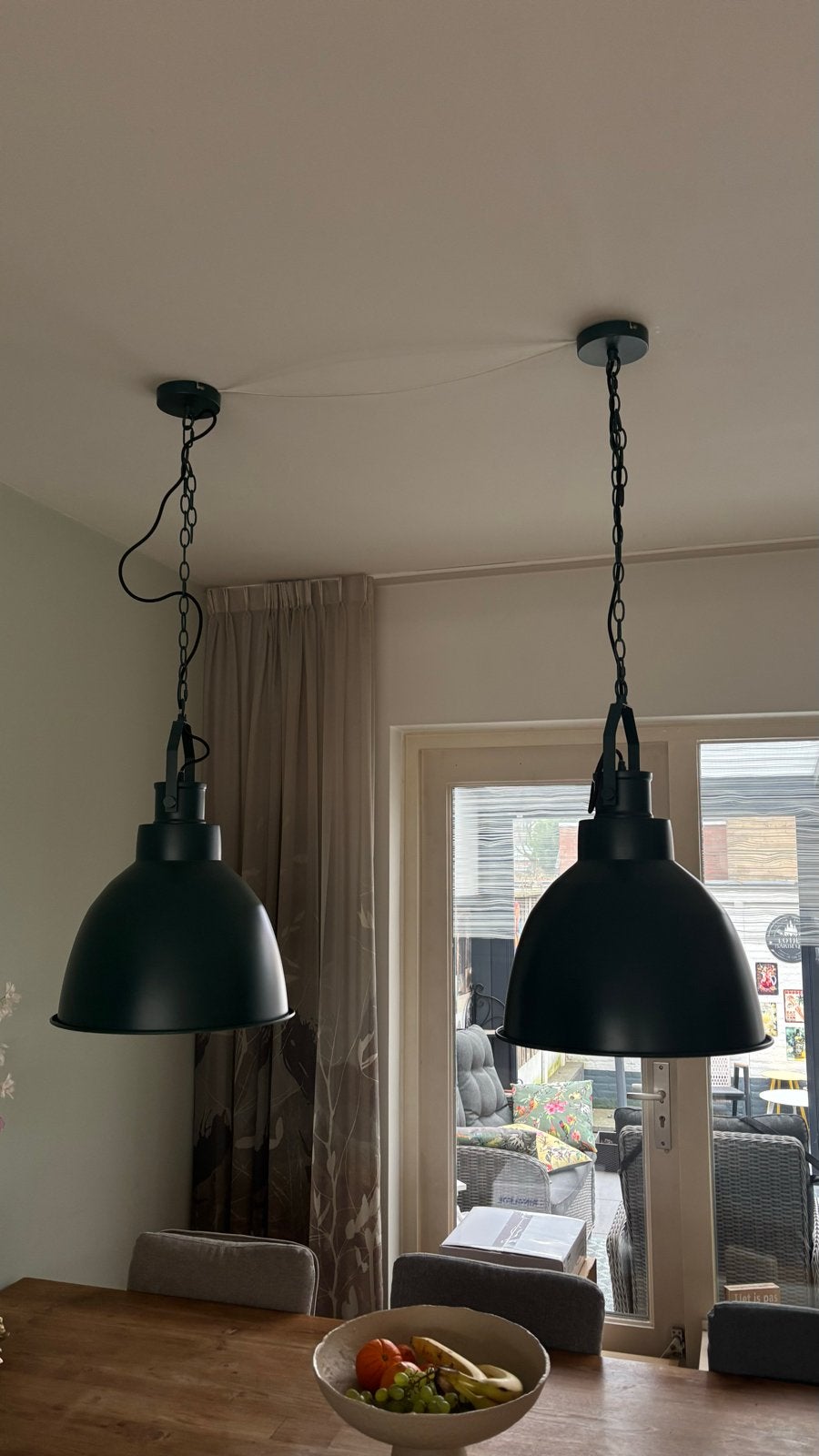 Set van 2 industriële hanglampen - Zwart/Donkergroen, Ophalen, Zo goed als nieuw, Metaal, 75 cm of meer