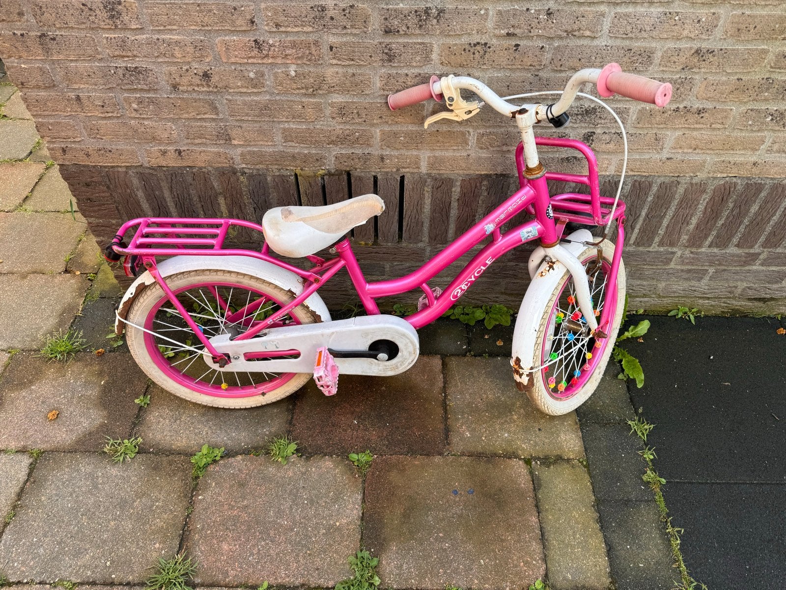 Roze kinderfiets 18 inch - Gebruikt, Fietsen en Brommers, Ophalen, Gebruikt, Terugtraprem, 16 tot 20 inch