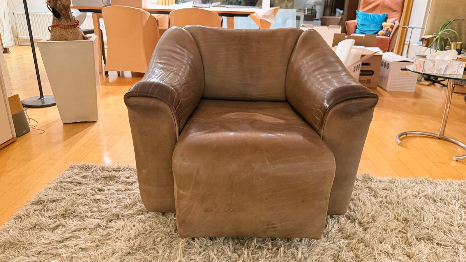 De Sede DS‑47 Bull fauteuil in circa 5 mm dik NECK-leer, Gebruikt, 100 tot 125 cm, Ophalen of Verzenden, Leer