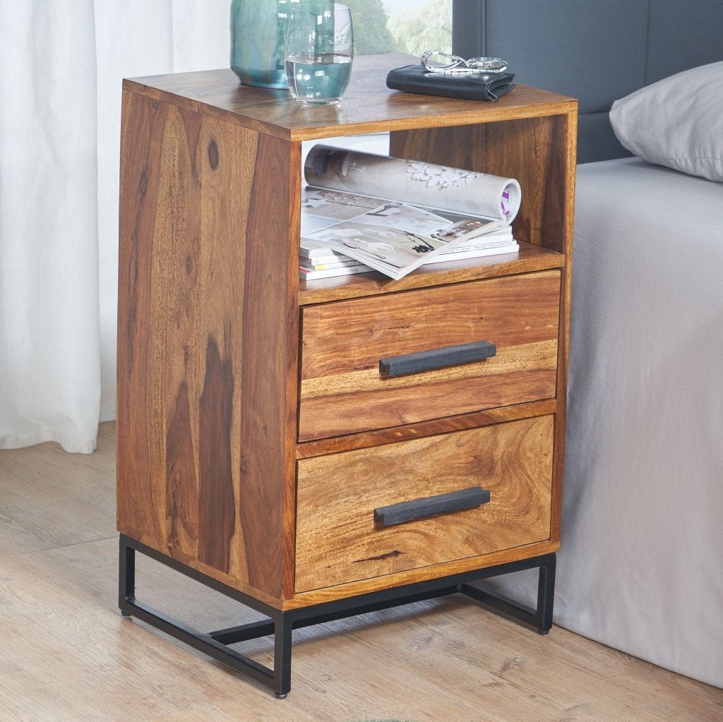 Hoog Nachtkastje Massief Sheesham Hout 66 cm VOORRAAD, Huis en Inrichting, Slaapkamer | Nachtkastjes, Minder dan 45 cm, Verzenden