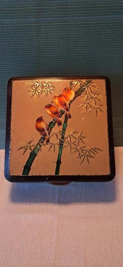 Koekblik met vogels Tiktak’s koffie en Thee Groningen 1939, Ophalen of Verzenden, Gebruikt, Koek(jes)