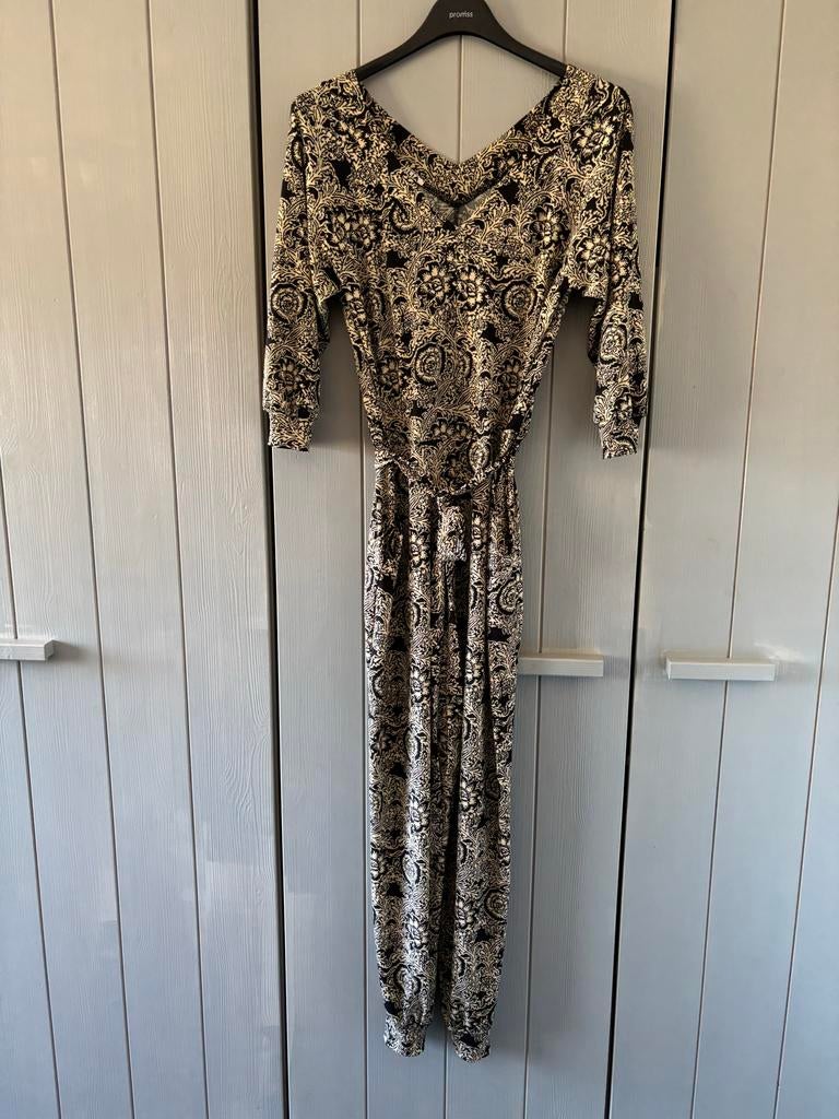 Fijne Vanilia jumpsuit mt 38 zwart ecru  met zakken, Ophalen of Verzenden, Gedragen, Maat 38/40 (M), Zwart