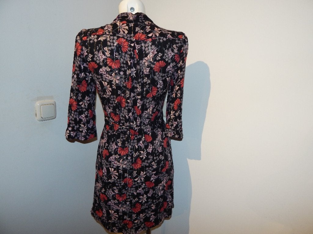 BA&SH bloemen jurk metal in de stof gestreept 1/S, Ba&sh, Maat 36 (S), Gedragen, Boven de knie