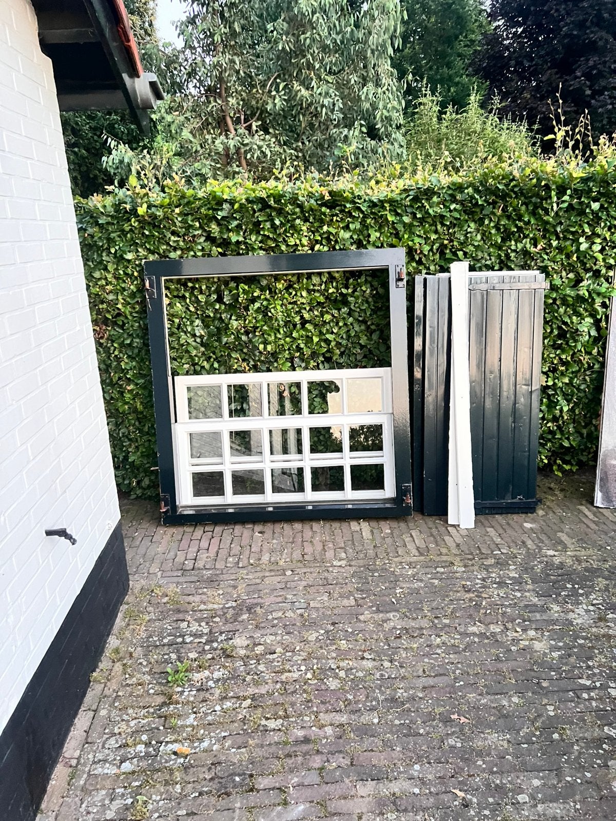 4 ouderwetste schuiframen meranti, Gebruikt, Raamkozijn, Inclusief glas, 75 tot 150 cm