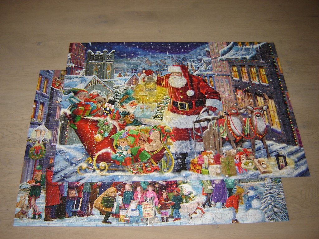 Kerst Puzzel Falcon CHRISTMAS EVE 2 x 1000 st., Ophalen of Verzenden, 500 t/m 1500 stukjes, Zo goed als nieuw, Legpuzzel