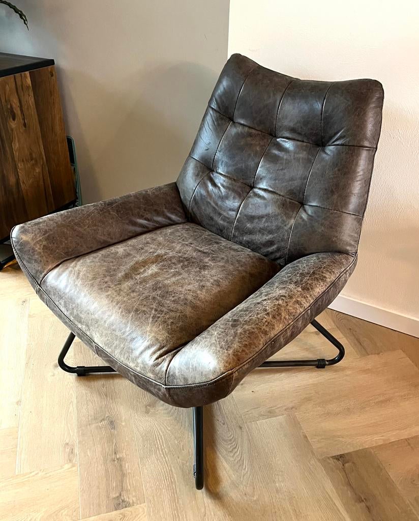 Luxe leren fauteuil, Ophalen, Zo goed als nieuw, 75 tot 100 cm, 50 tot 75 cm