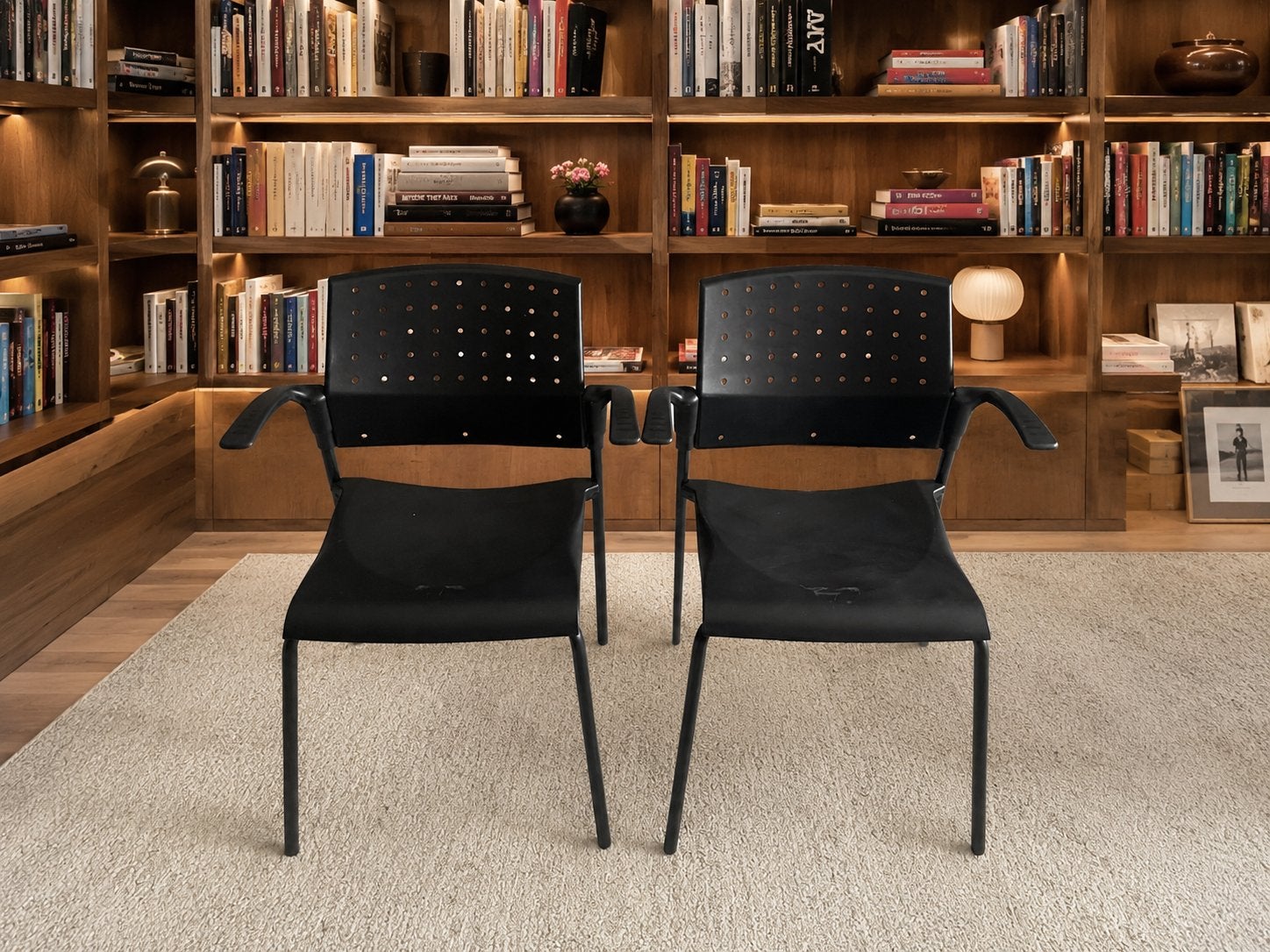 +- 25 kantine stoelen, vergaderstoelen, stapelbare stoelen, Ophalen, Gebruikt, Zwart, Metaal