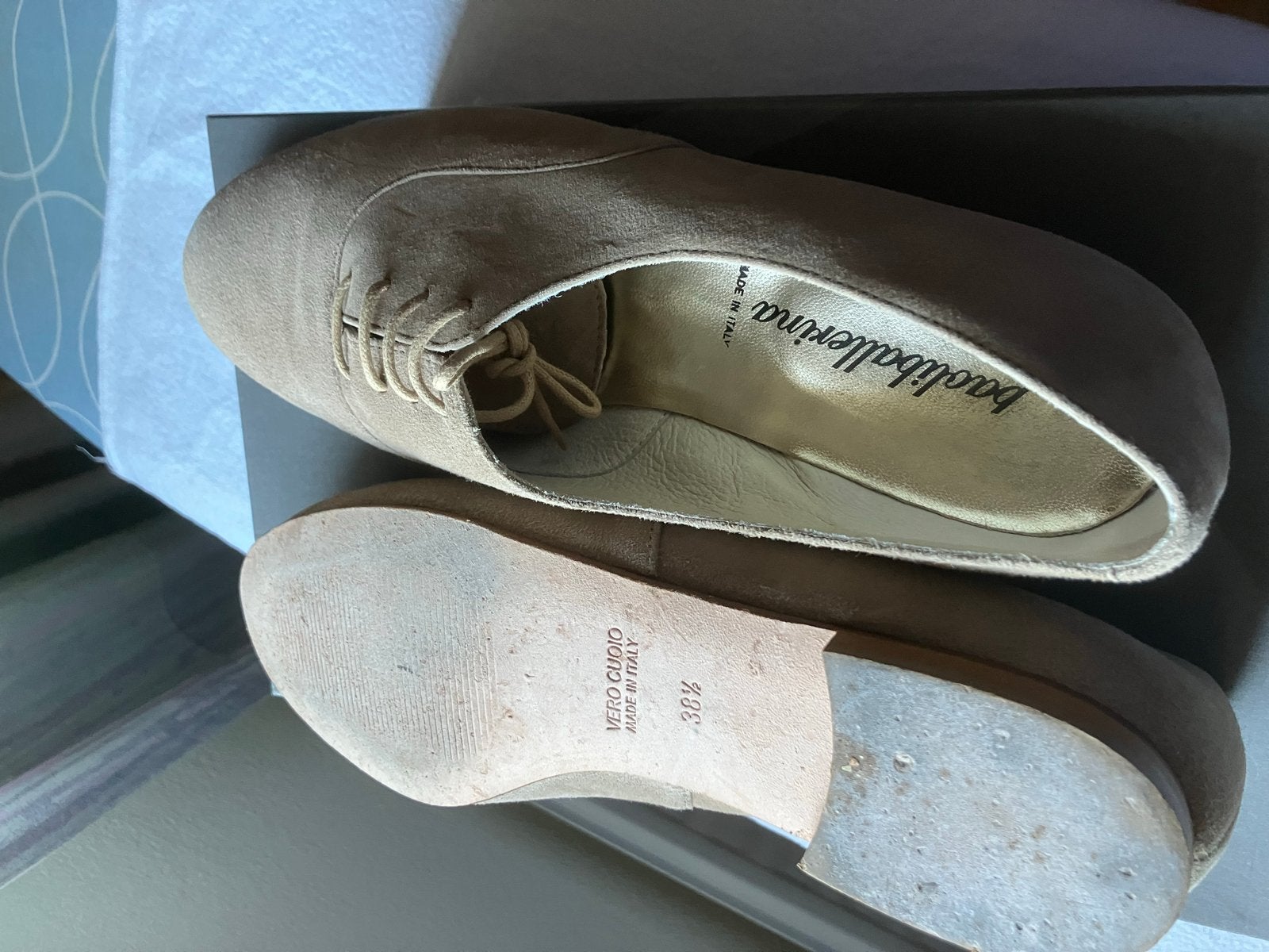 Maripé paoliballetina suède veterschoenen maat 38.5, Beige, Zo goed als nieuw, Ballerina's, Ophalen of Verzenden