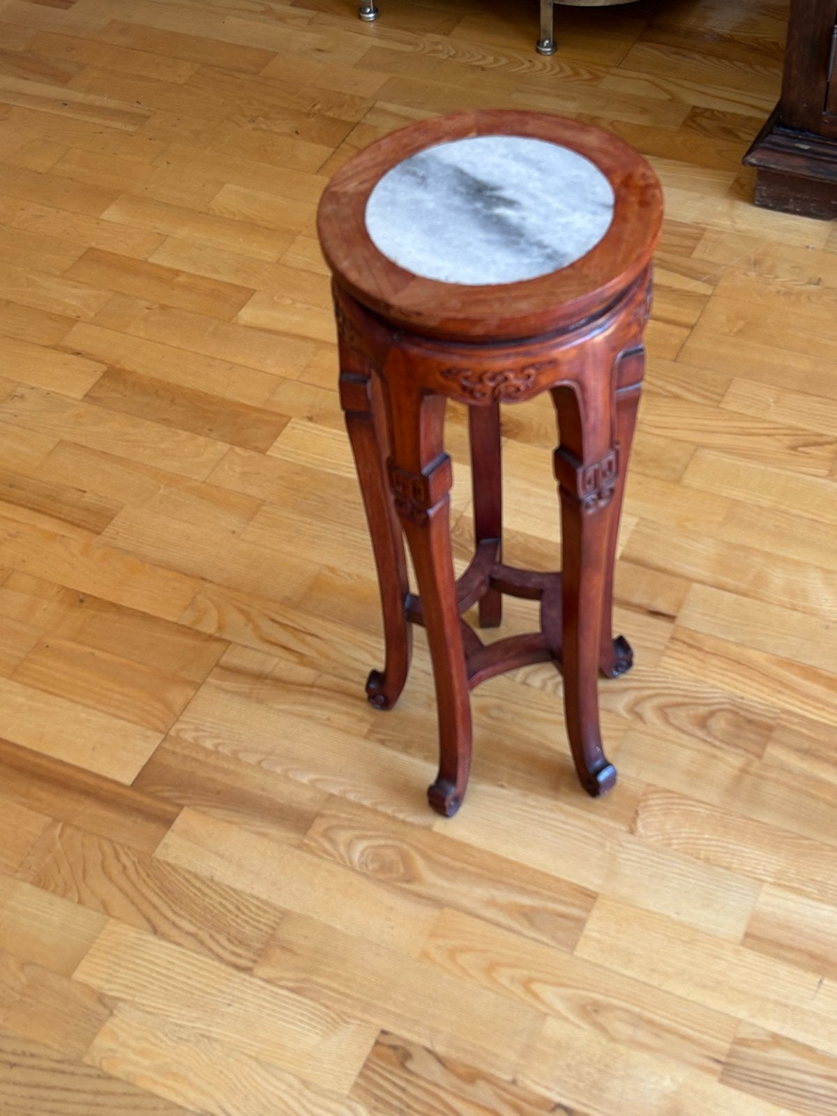 Antieke Chinese plantenstandaard met marmeren blad, Ophalen
