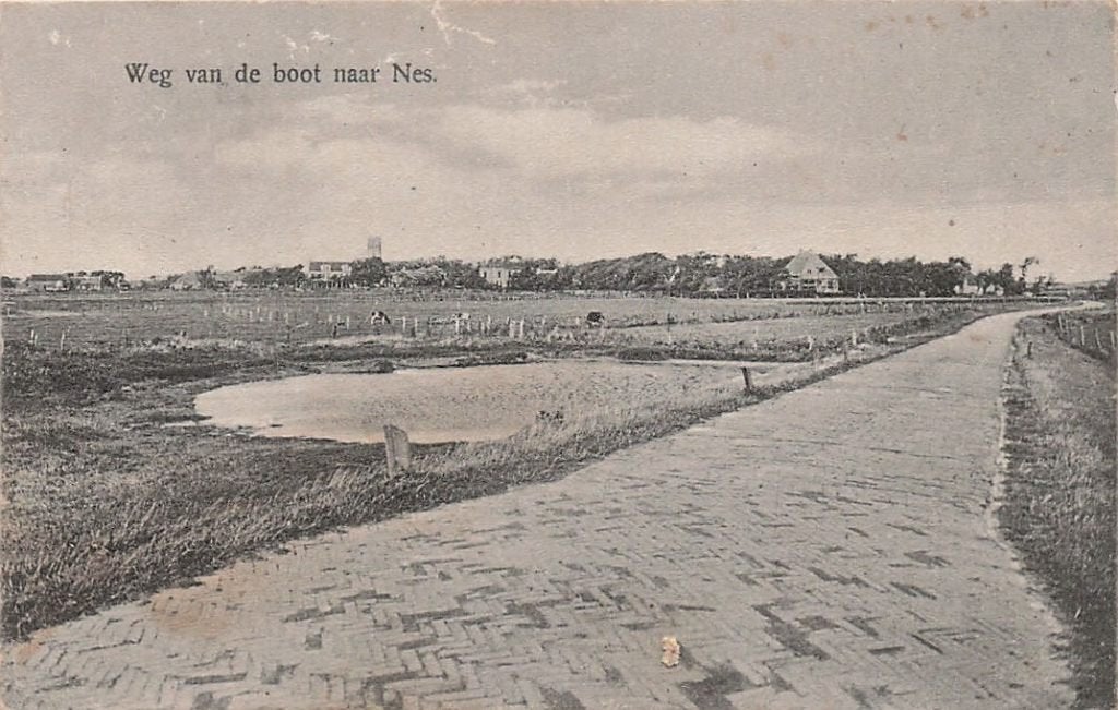 W400 Ameland weg naar Nes - uitg Scheltema 1925 -, Ophalen of Verzenden, 1920 tot 1940, Gelopen, Waddeneilanden