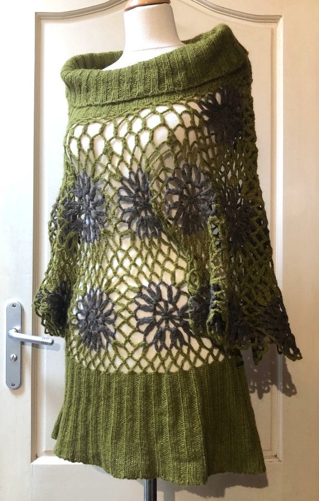 Didi groene open gebreide trui met col oversized mt L, Maat 42/44 (L), Didi, Ophalen of Verzenden, Gedragen
