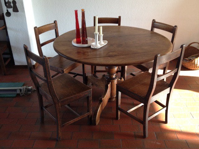 Antieke kastanjehouten ronde tafel: rond 120 cm, h 76cm, Ophalen