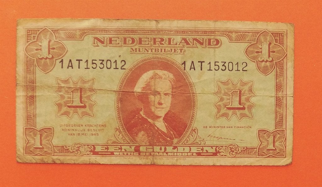 Muntbiljet 1 gulden 1945 Wilhelmina, cat. PL6.c1, Verzenden, 1 gulden, Los biljet