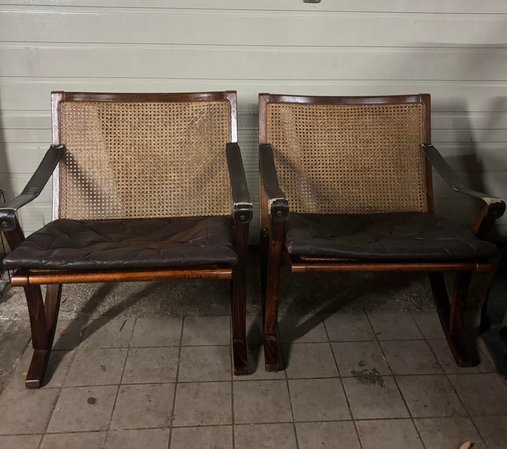 Vintage rotan fauteuil / lounge stoel 2 stuks Sigurd Ressell, Ophalen, Gebruikt, 50 tot 75 cm