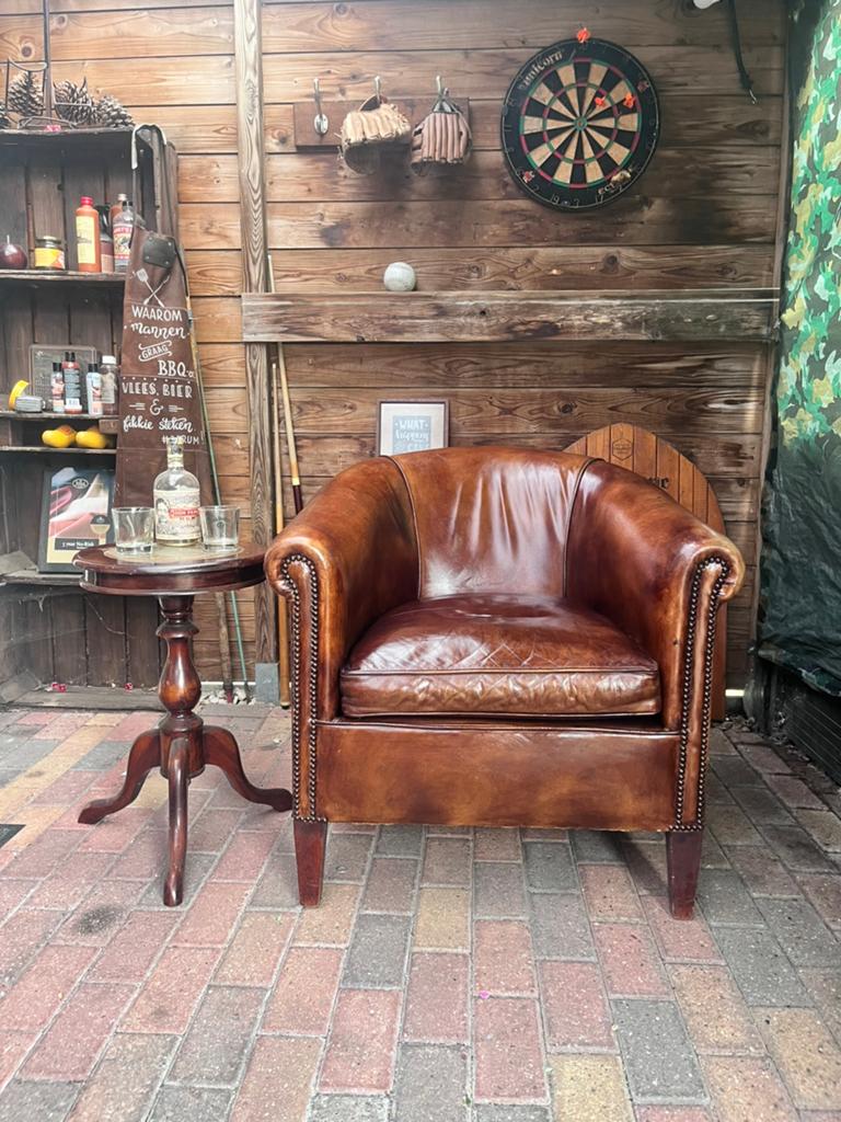 Schapenleren club fauteuil, Gebruikt, Ophalen of Verzenden, 75 tot 100 cm, Leer