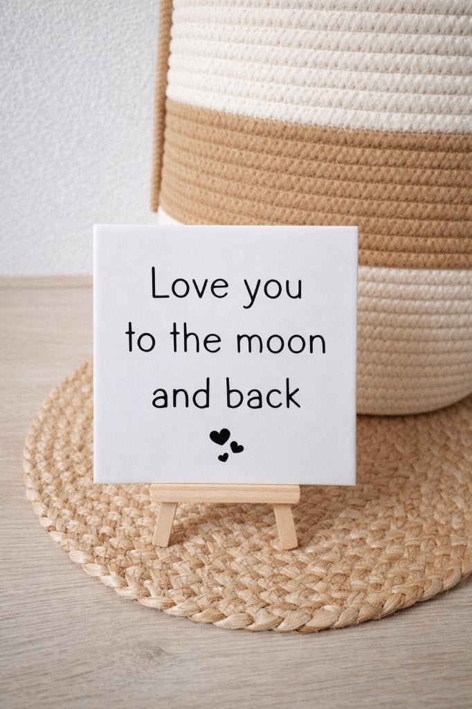 Tegel / tegeltje met tekst Love you to the moon and back, Handgemaakt, 15 cm, Nieuw, 15 cm