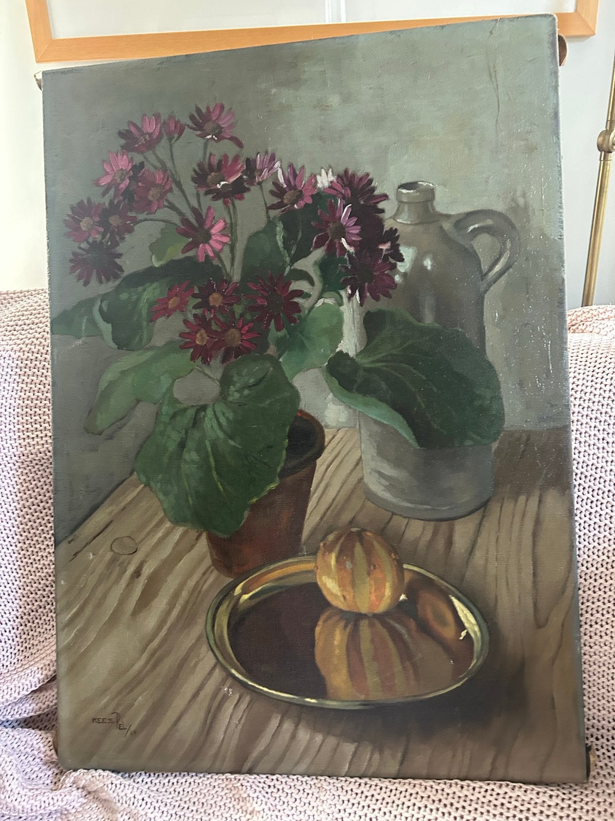 Stilleven met bloemen en fruit, gesigneerd Kees Pel, Antiek en Kunst, Kunst | Schilderijen | Klassiek, Gedateerd, Doek, Stilleven