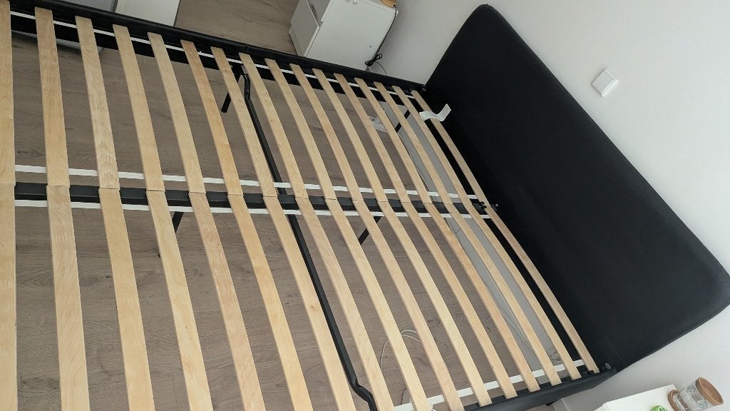 Bed - Ikea Slattum, Ophalen, Zwart, Steigerhout, Tweepersoons