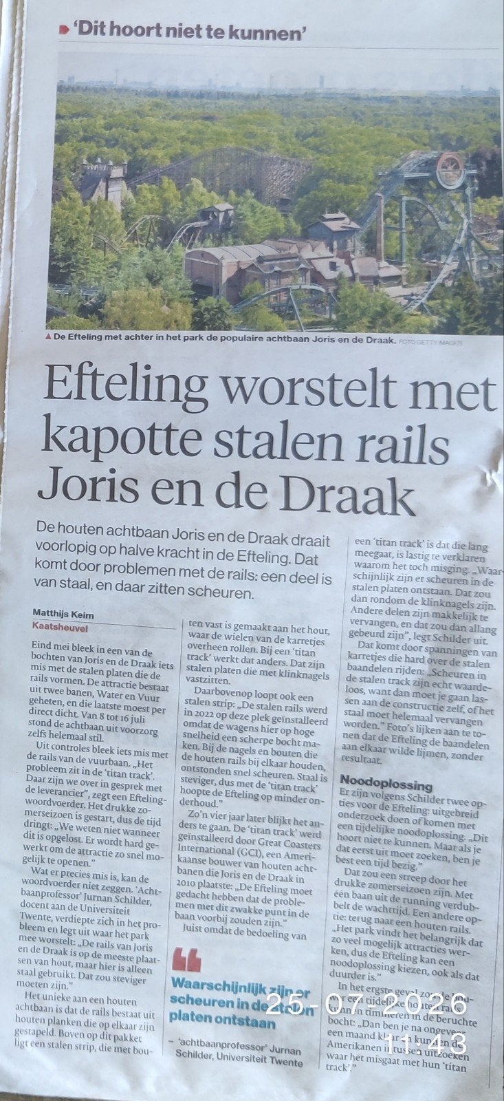Efteling - Joris de Draak - Krantenartikel, Ophalen of Verzenden, 1980 tot heden, Nederland, Knipsel(s)