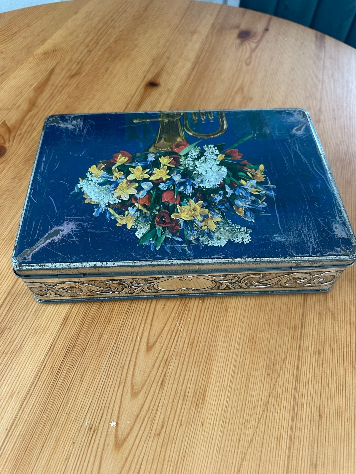 Vintage Patria blikken doos met bloemenboeket, Ophalen of Verzenden