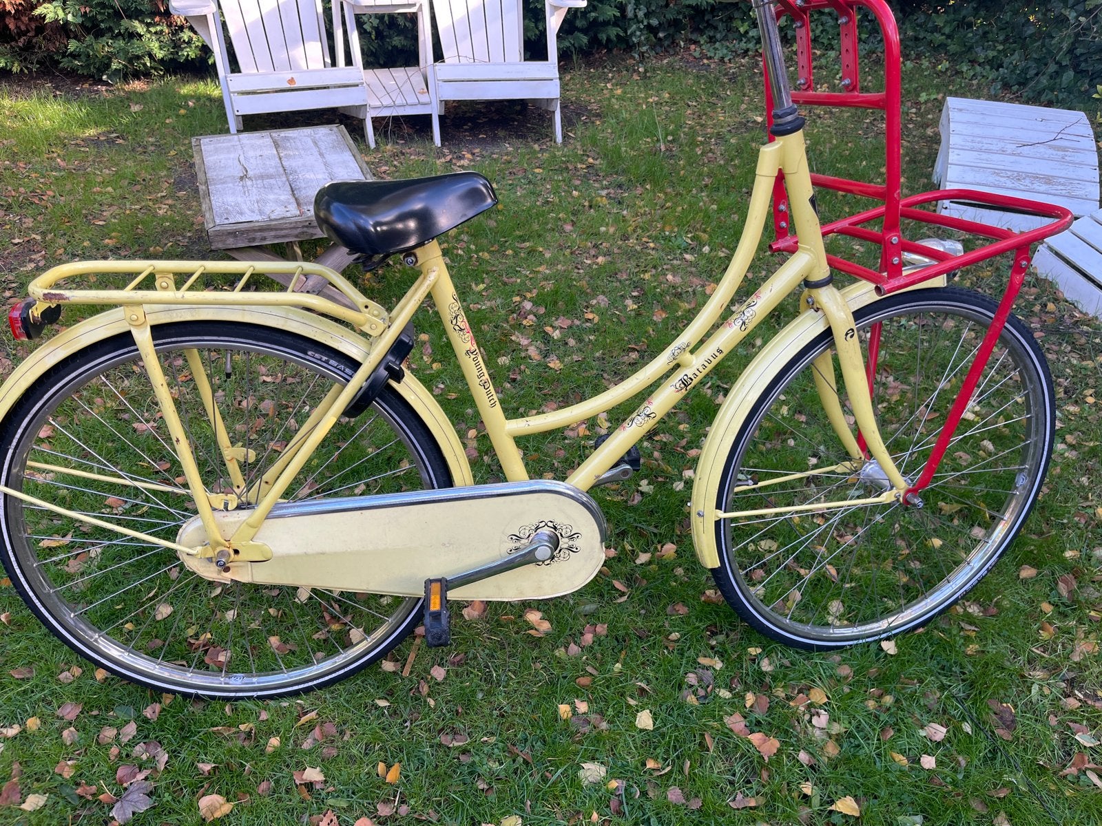 Batavus Young Dutch Transportfiets - Geel met Rood Rek, Fietsen en Brommers, Ophalen, Velgrem, 47 tot 50 cm, Batavus