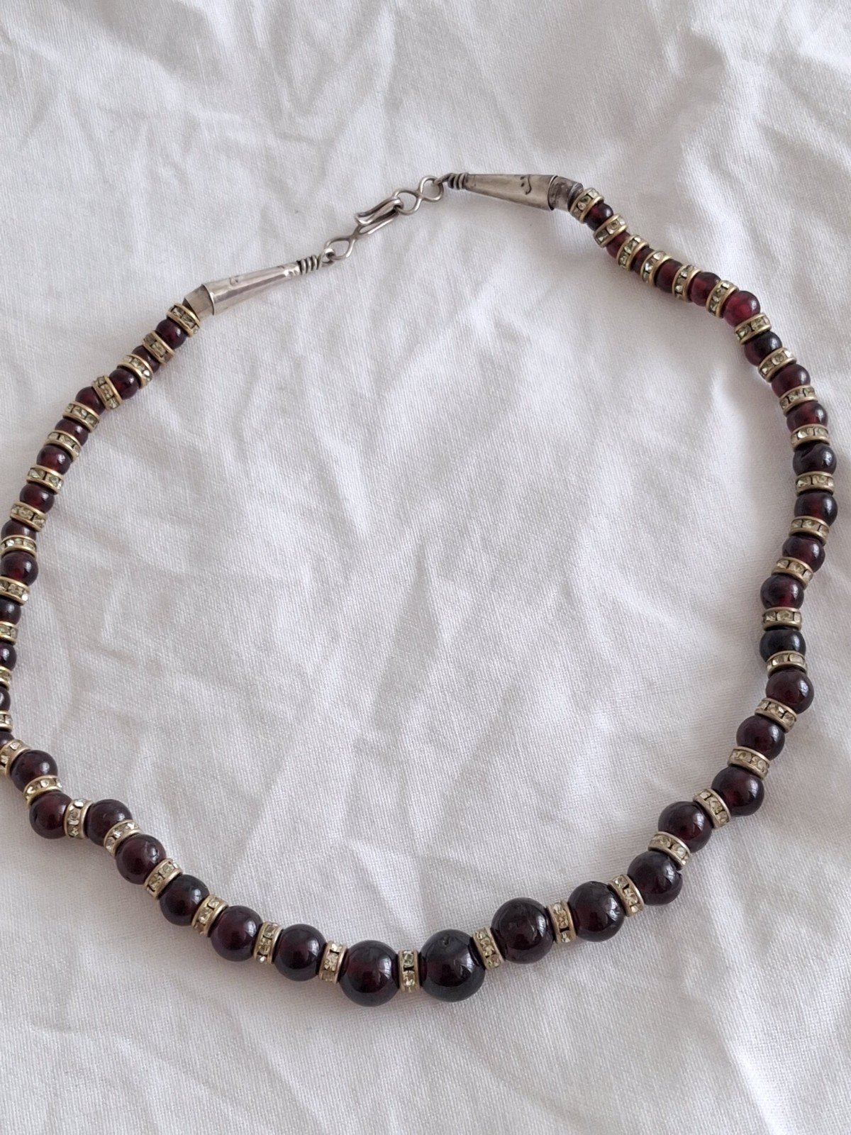 Granaat met zilveren Navajo jetting, Verzenden, Nieuw, Rood, Zilver