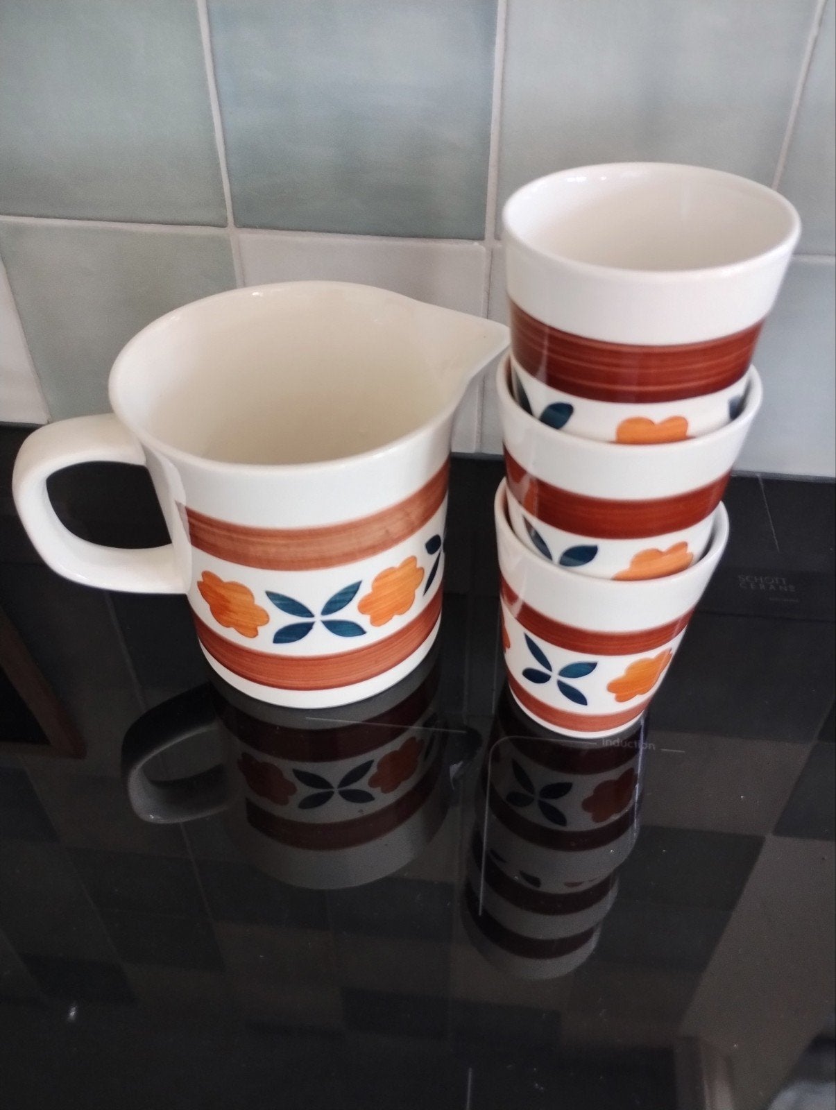 vintage melkkan met bekers, Ophalen, Aardewerk, Overige stijlen, Overige typen