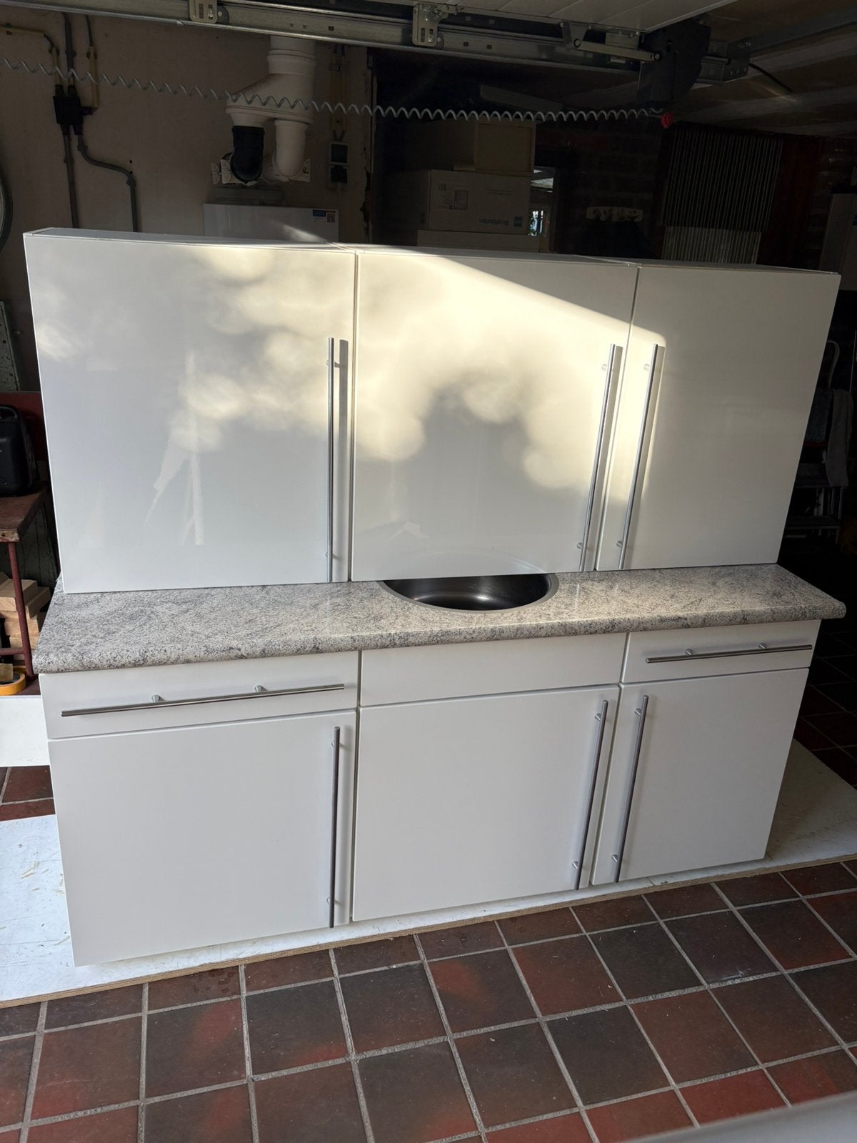 Keukenblok 170 cm met bovenkastjes, Ophalen, Gebruikt, Wit, Enkelwandige keuken