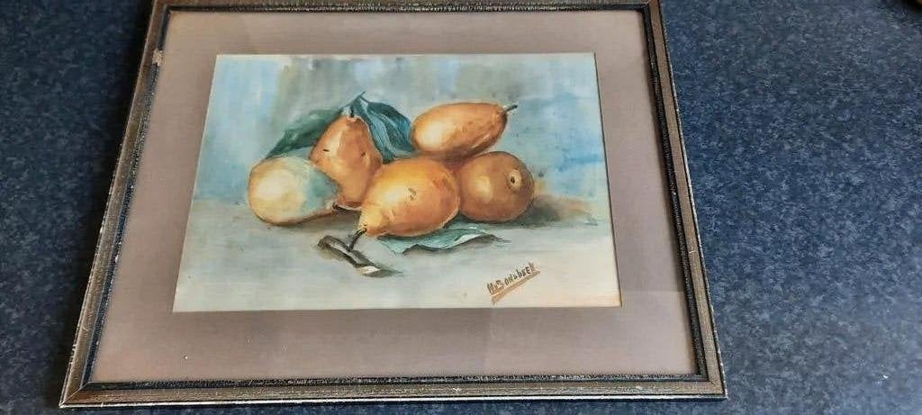 oud schilderijtje met peren, Ophalen of Verzenden
