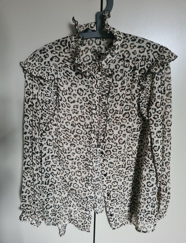 Zara blouse tijgerprint roesjes maat l, Maat 38/40 (M), Bruin, Verzenden, Zara