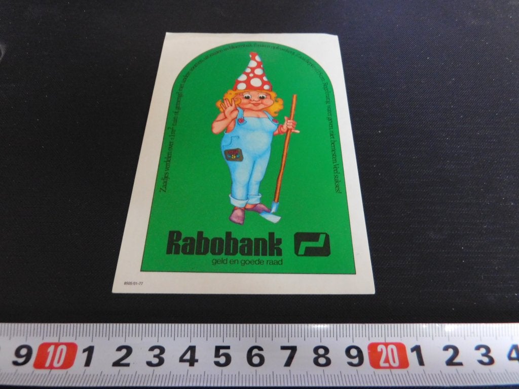 sticker RABOBANK strip Kabouter Boerin Groen *, Verzamelen, Stickers, Ophalen, Zo goed als nieuw