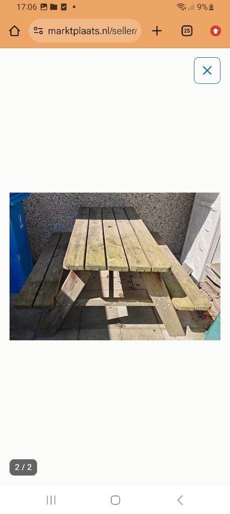 Picknick tafel, Tuin en Terras, Ophalen, Gebruikt, Rechthoekig, Hout