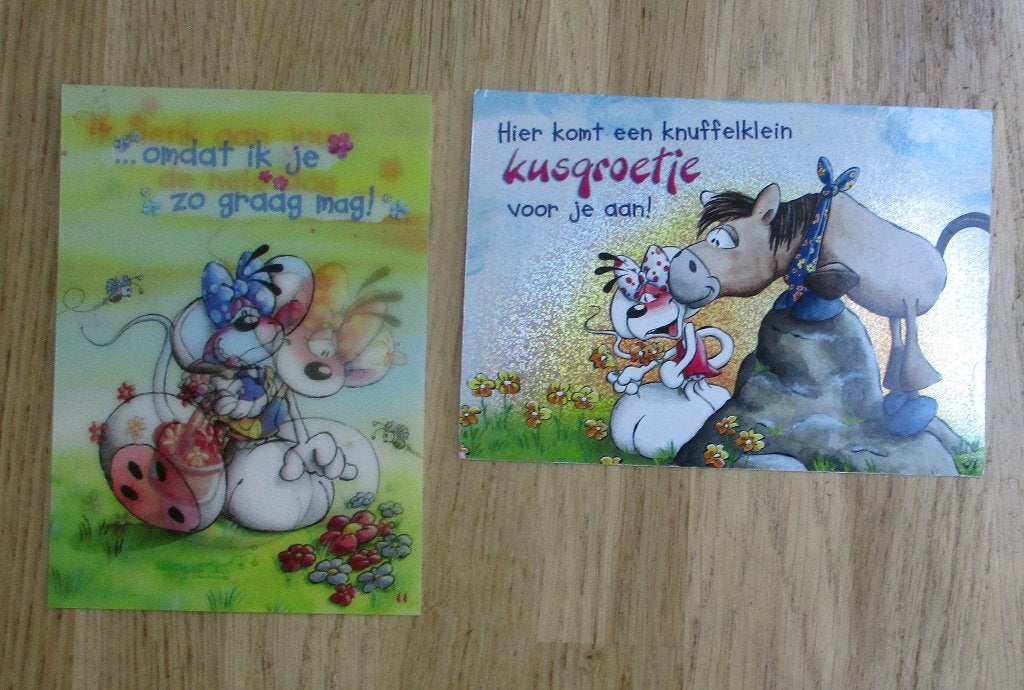 2 diddl ansichtkaarten paard en beweegkaart, zie foto's, Ophalen of Verzenden, Diddl, Zo goed als nieuw, Overige typen
