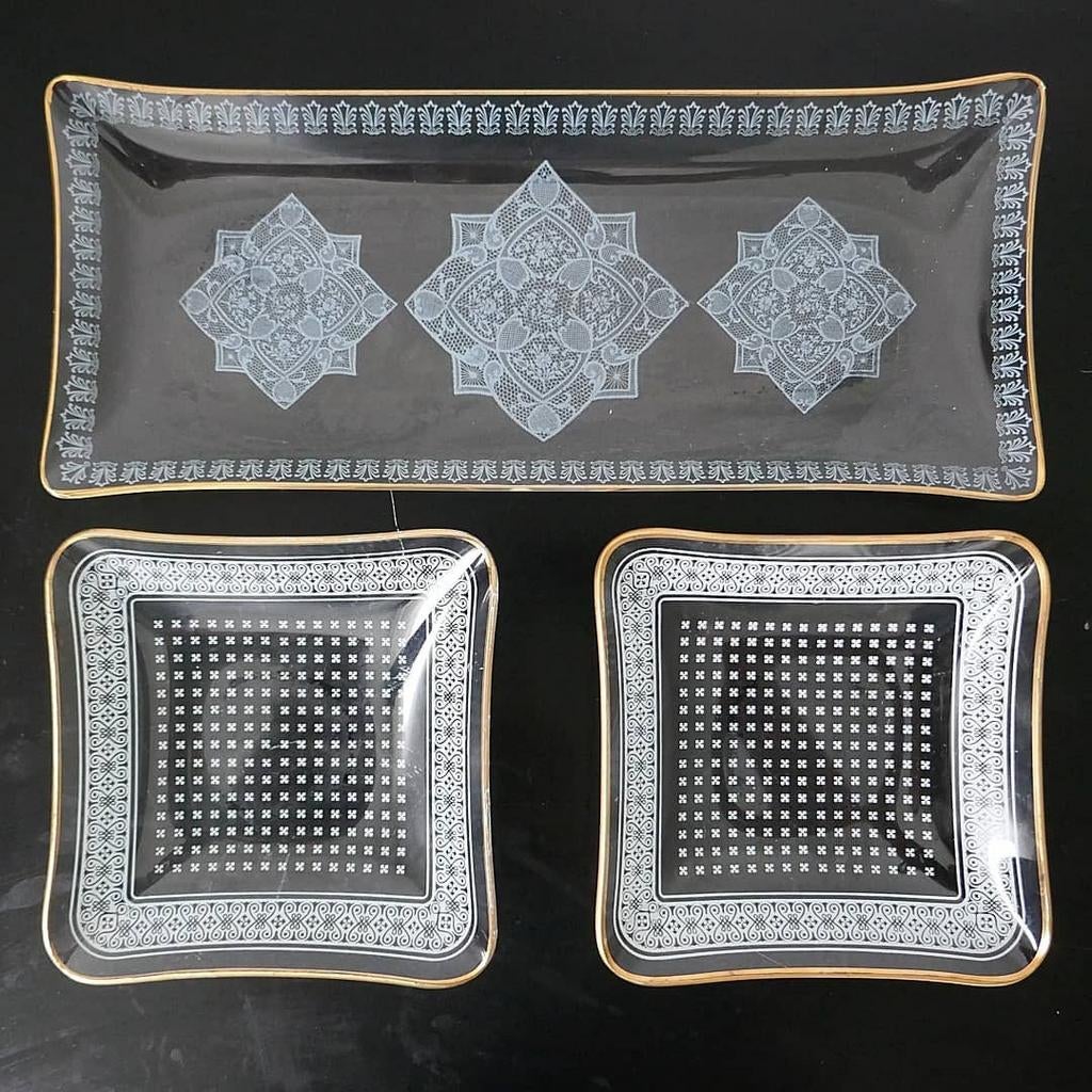 Vintage cakeschaal kantpatroon, Schaal, Ophalen of Verzenden, Rechthoekig, Glas