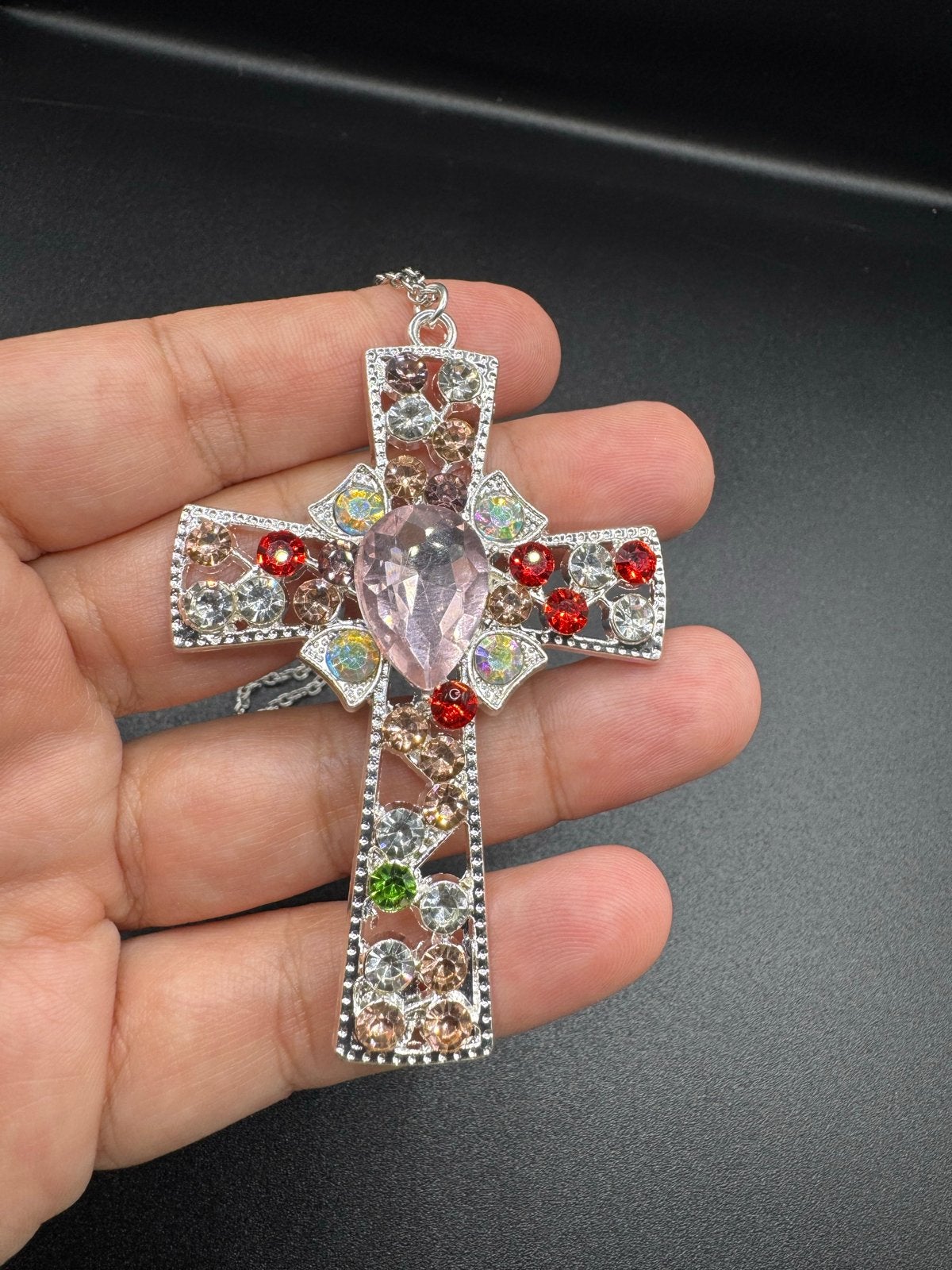Kruis Ketting met Strass Stenen - Elegant & Sprankelend, Verzenden, Nieuw, Zilver, Overige materialen