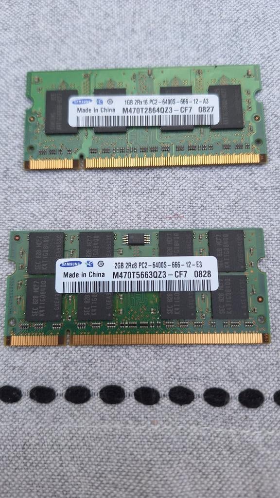 Samsung RAM Geheugen DDR2 PC2-6400S (1GB + 2GB), Computers en Software, RAM geheugen, Gebruikt, Laptop, 2 GB, DDR2, Ophalen of Verzenden