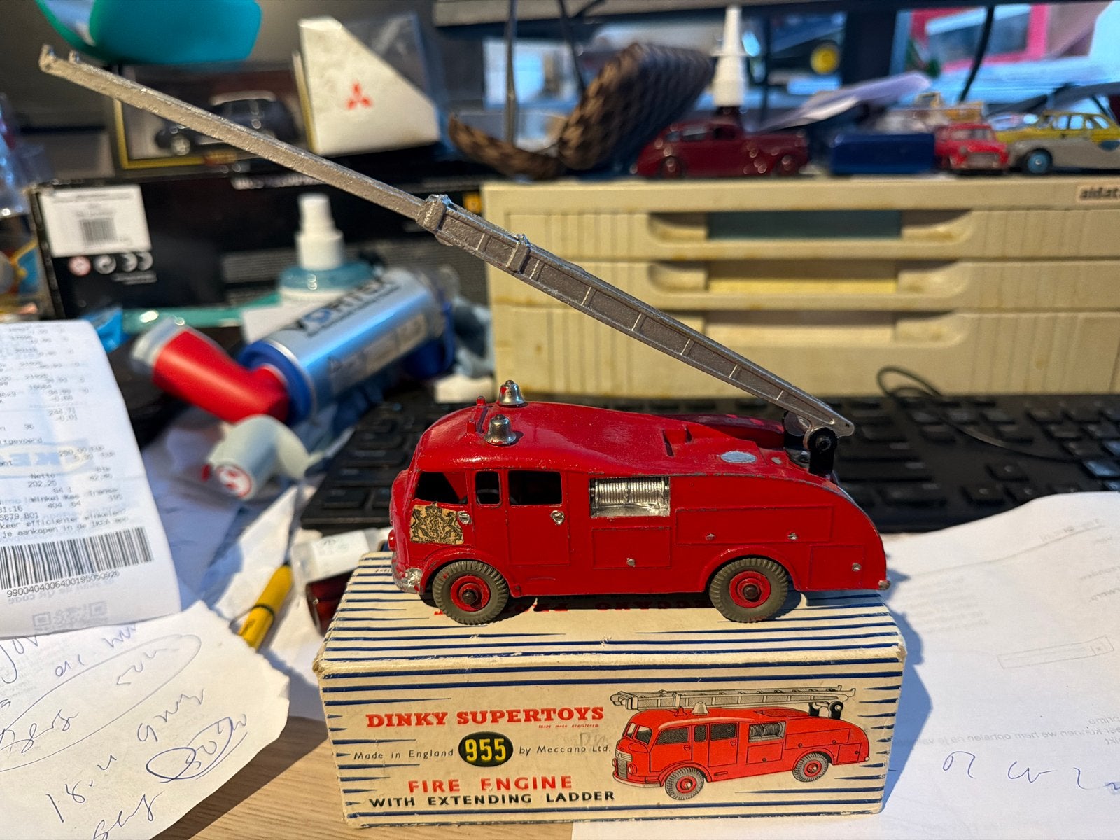 Dinky Supertoys 955 Brandweerwagen met uitschuifbare ladder, Gebruikt, Dinky Toys, Ophalen of Verzenden, X