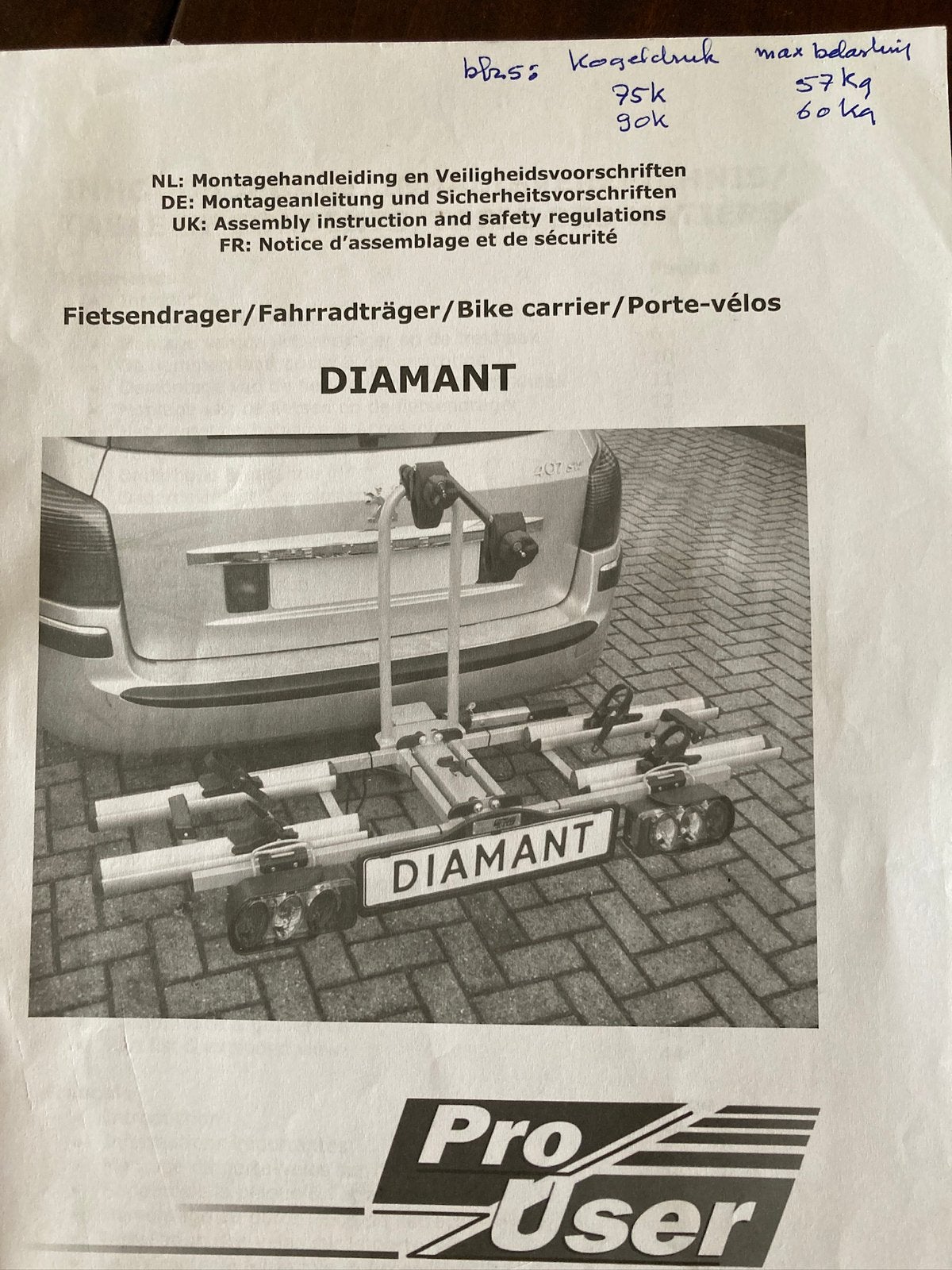 Fietsendrager van pro-user. Voor 2 fietsen met oprijgootjes., Ophalen, Zo goed als nieuw, 2 fietsen, Trekhaakdrager