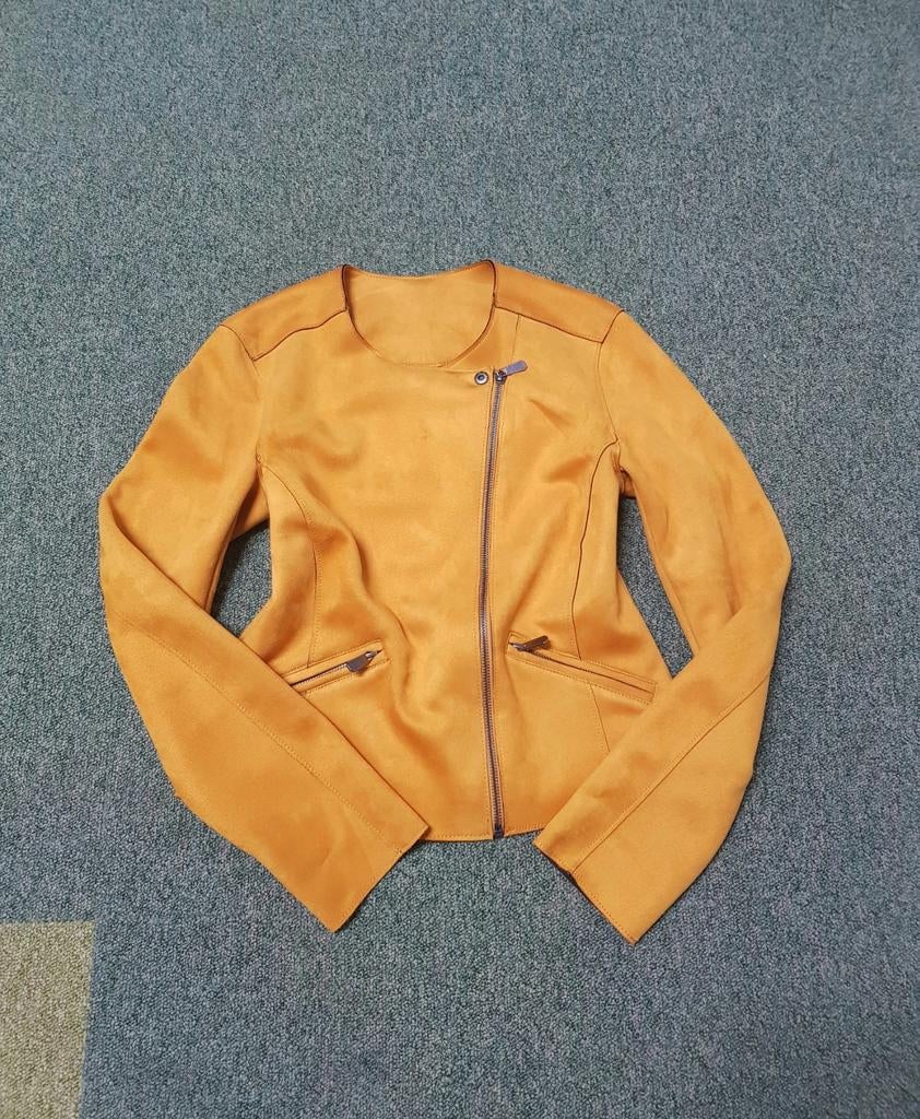 Gele suède look bikerjas maat S, Ophalen of Verzenden, Zo goed als nieuw, Maat 36 (S), Geel