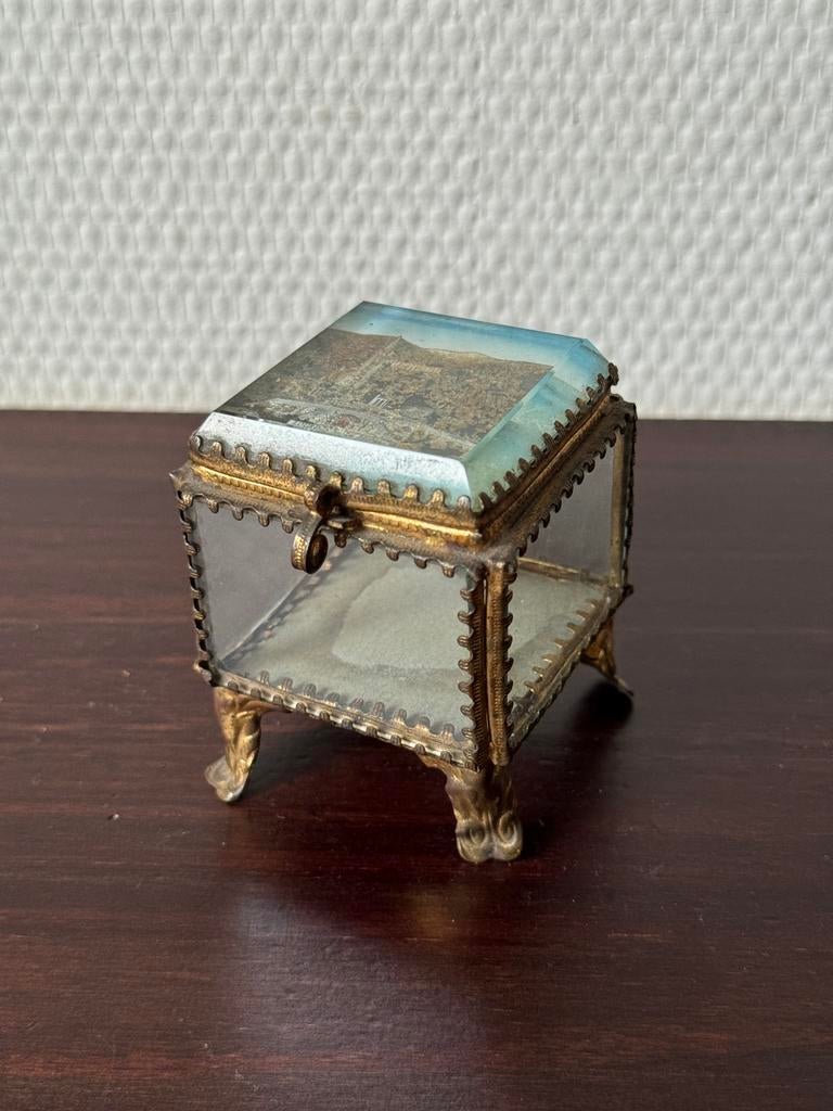Antieke Napoleon III Juwelenkist, Frankrijk Lourdes, Glas, Antiek en Kunst, Ophalen of Verzenden