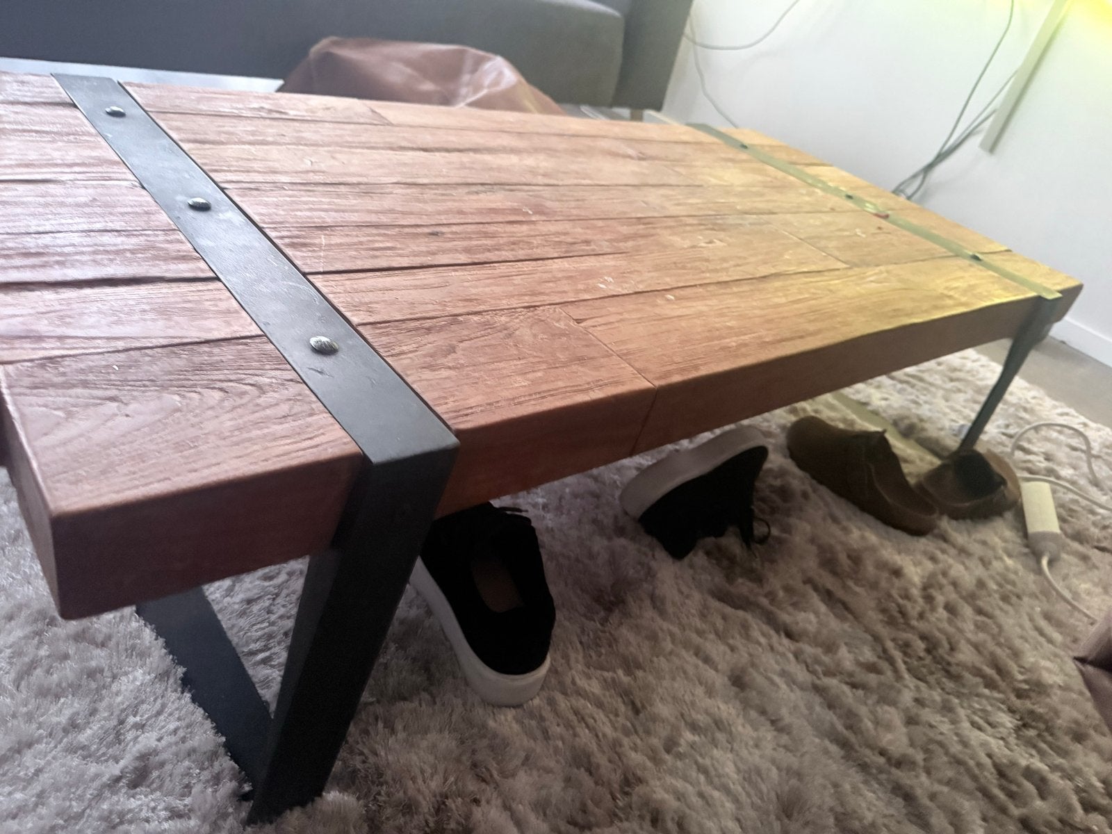 Salontafel met gietijzeren poten, Ophalen, Gebruikt, 100 tot 150 cm, 50 tot 100 cm