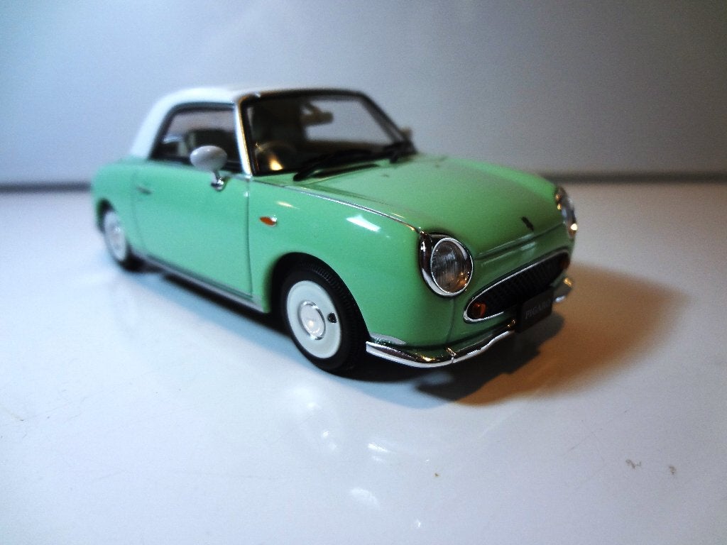 Nissan Figaro FK10 1991 - Groen/wit - 1:43 Almost real Japan, Verzenden, Zo goed als nieuw, Auto, Overige merken